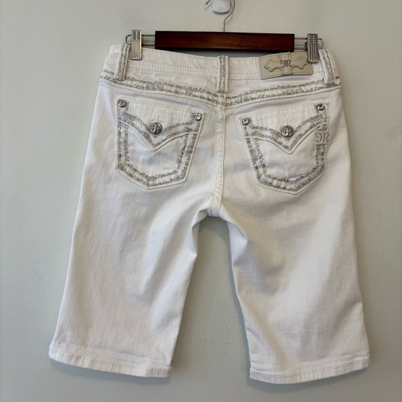 Miss Me Bermuda shorts white stretch size 27 silver embroidery rhinestones - Picture 6 of 11